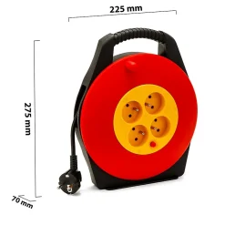 Enrouleur électrique domestique 10m, H05VV-F3G1.0MM2, 4 prises françaises 2P+T 16A, NF, CE