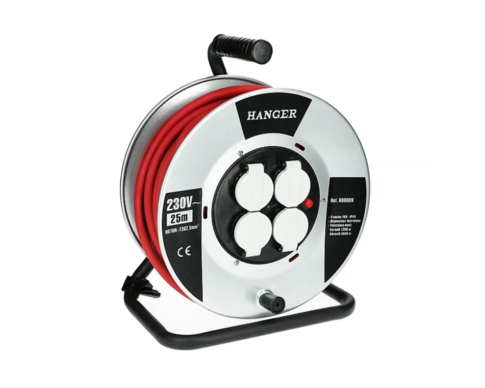 Enrouleur électrique 40m H07RN-F 3G 2,5mm2 flasque acier - HANGER - 600010
