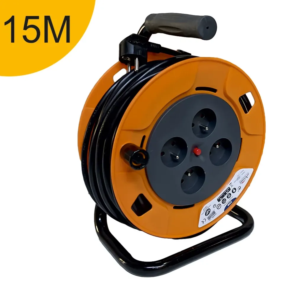 Enrouleur 15m H05VV-F 3G1.50 mm² - 4 prises 16A - garantie 2 ans