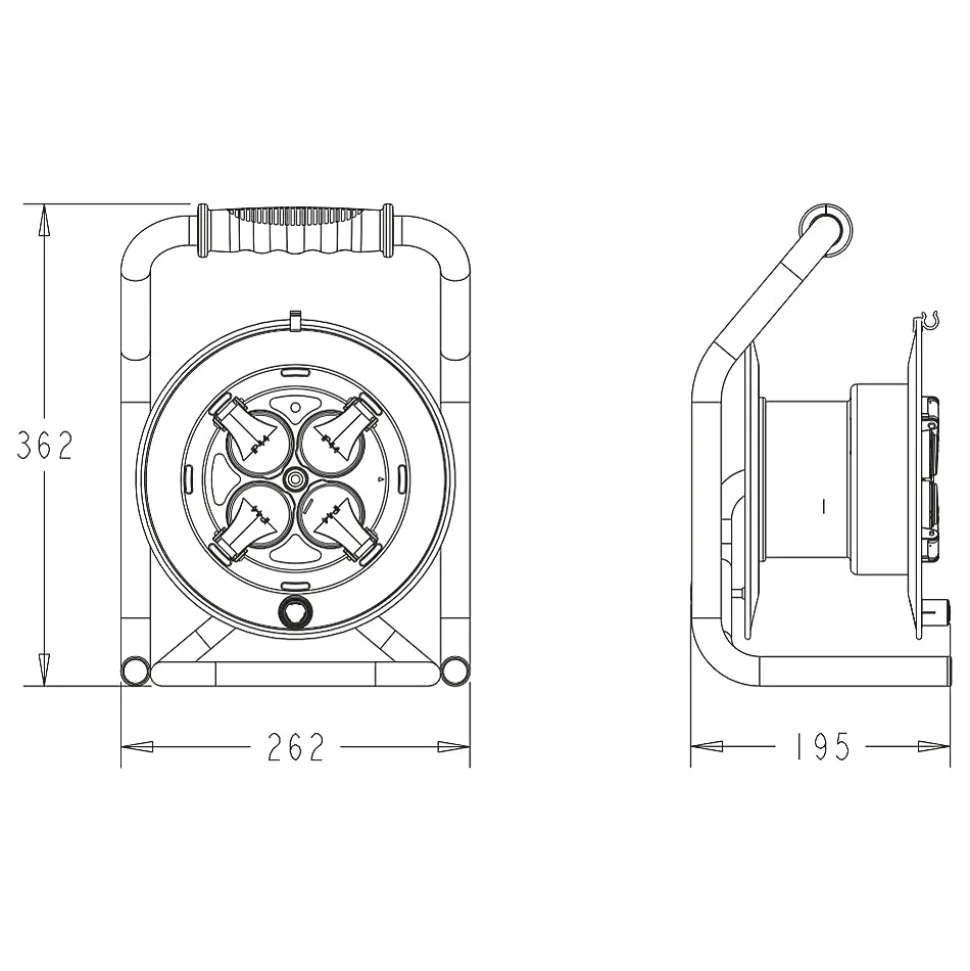 Enrouleur PRO de chantier 3G2.5 25m IP44 platine fixe (anti twist) - câble H07RN-F- 4 prises 16A - garantie 2 ans