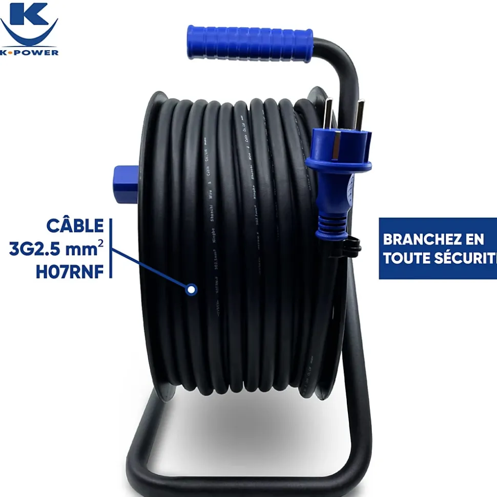 Enrouleur Pro 40M 3G2.5 IP44 avec 4 Prises à Clapet pour Usage Intensif en Intérieur & Extérieur