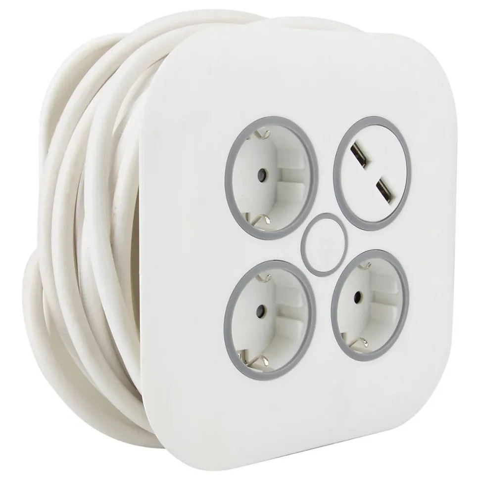Enrouleur Schuko 3 prises + 2 USB 7m Zenitech