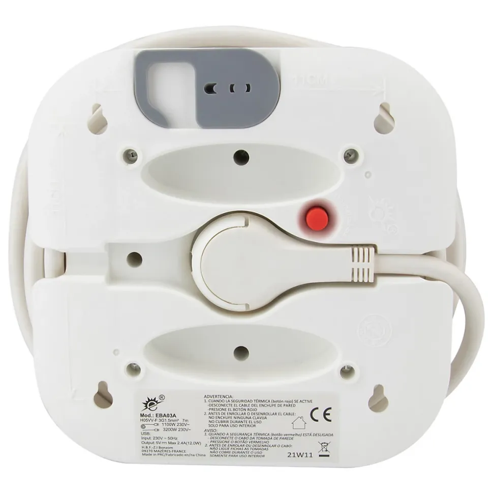 Enrouleur Schuko 3 prises + 2 USB 7m Zenitech