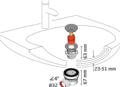 Ensemble bonde et siphon de lavabo Wirquin Nano 6.7 Sortie Ø32 mm - 1/4 de tour