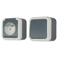 Ensemble 2 prises avec terre monobloc et 1 interrupteur va-et-vient étanche Jacobsen Malinn