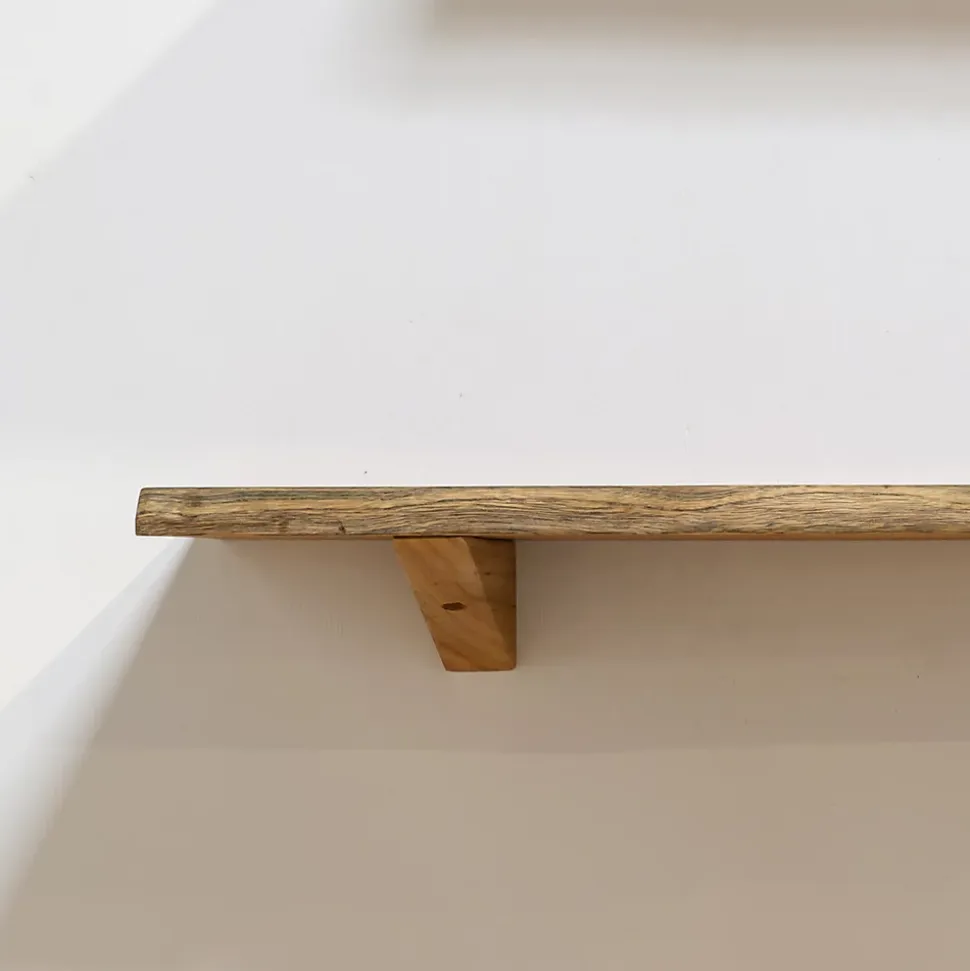Equerre en Bois Teck Huilée - 18x55x175mm - Fixation pour Etagère Murale (lot de 2)