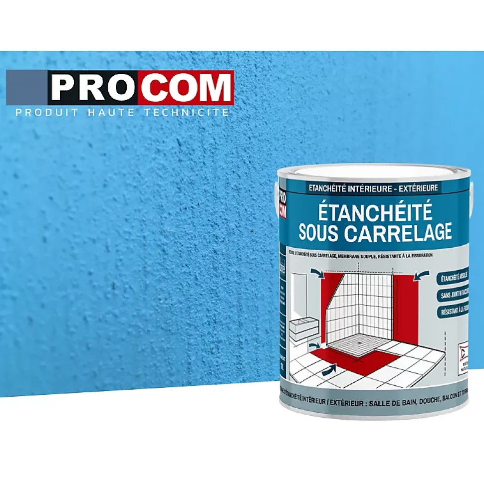 Etancheite sous carrelage, KIT douche, salle de bain, pièce humide - résine d'imperméabilisation, protection à l'eau - PROCOM-10 l