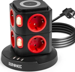 ET8W Tour multiprise 8 prises 3680W 13A 3x USB recharge sans fil Câble 1,8m Parasurtenseur protection surtension Duronic