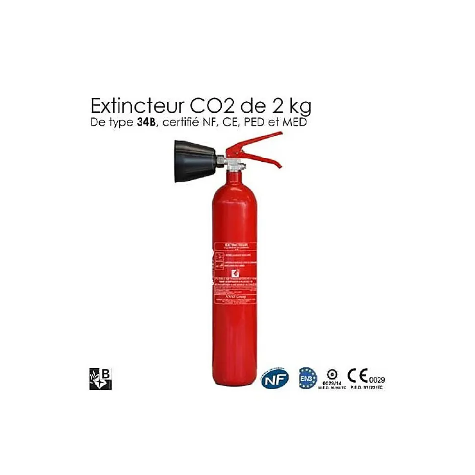 Extincteur co2 2kg b nf homologué NF et normé CE-EN3
