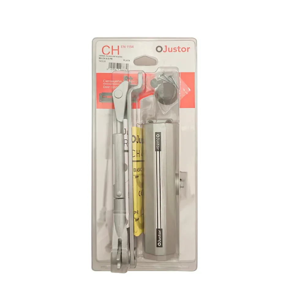 Ferme portes haute performance premium, Force réglable de 4 à 5, corps en Aluminium argent.