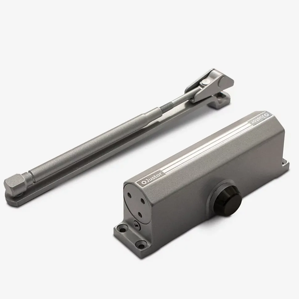 Ferme portes haute performance premium, Force réglable de 4 à 5, corps en Aluminium argent.