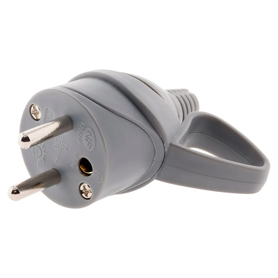 Fiche mâle anneau + ergot -16A 2P+T - Gris - Zenitech