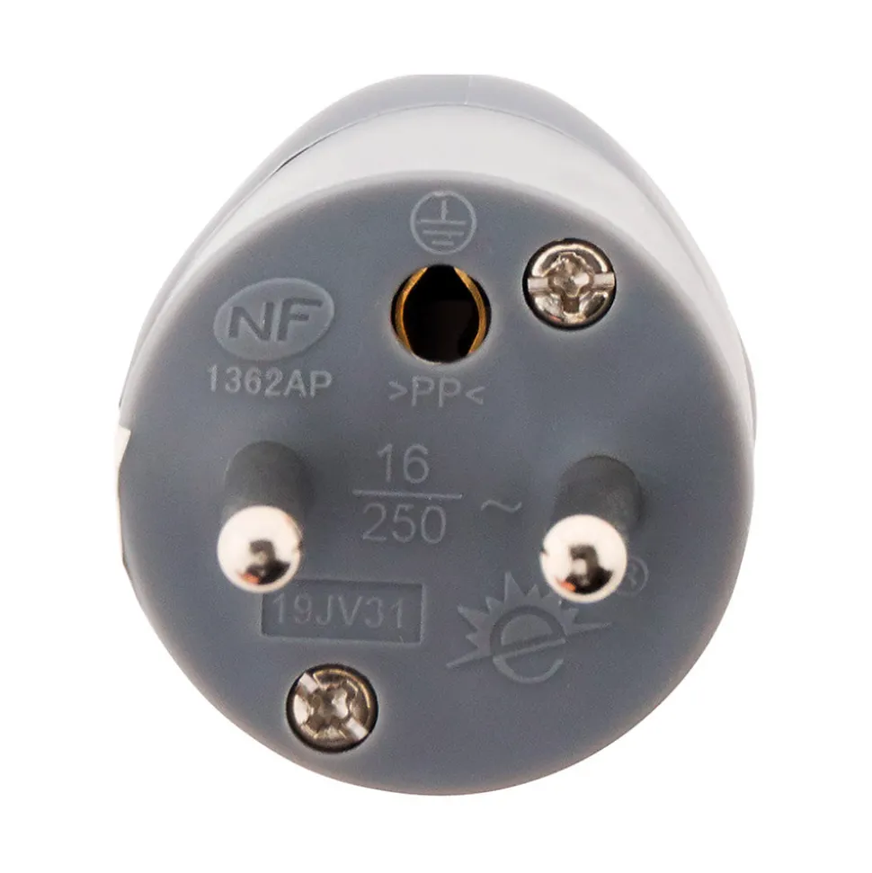 Fiche mâle coudée 16A 2P+T - Gris - Zenitech