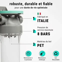 Filtre à eau double 9' 3/4 + pack anti sédiments et odeurs filtration sous évier connexion 3/4'