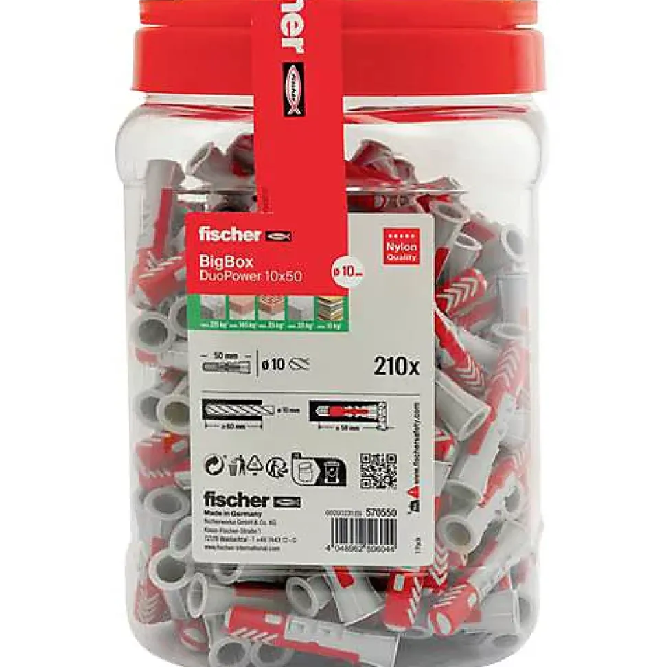Fischer DUOPOWER - Set de chevilles 10 x 50 mm, 210 pièces avec vis
