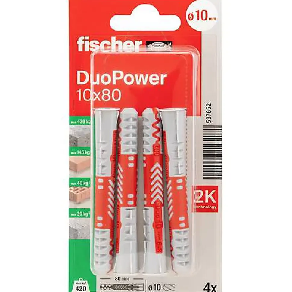 Fischer DuoPower 10 x 80 mm - 4 chevilles nylon universelles pour matériaux creux et pleins