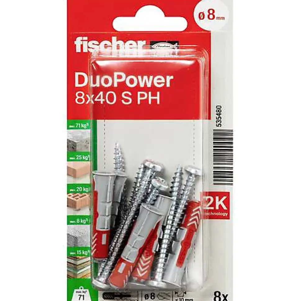 Fischer DuoPower 8 x 40 S PH - Lot cheville et vis Panhead 8 pièces