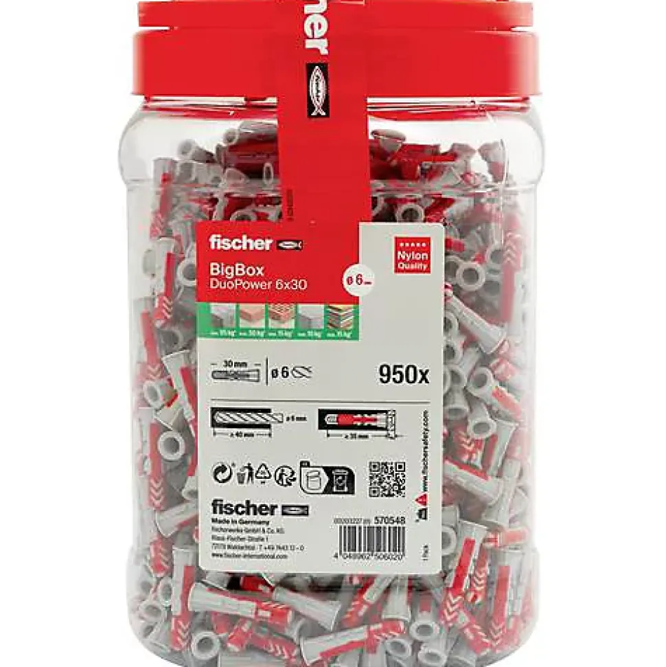 fischer DuoPower BigBox 6 x 30 mm - Set de 950 chevilles universelles Polyamide
