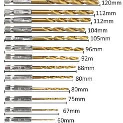 Foret Hélicoïdal en HSS 13Pcs Forets Hexagonaux en Acier Rapide avec Revêtement en Titane 1,5 Mm - 6,5 Mm pour Perçage du Bois