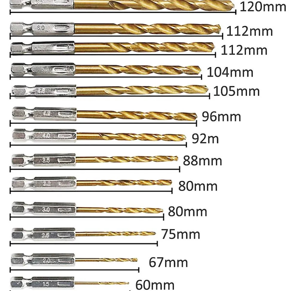 Foret Hélicoïdal en HSS 13Pcs Forets Hexagonaux en Acier Rapide avec Revêtement en Titane 1,5 Mm - 6,5 Mm pour Perçage du Bois