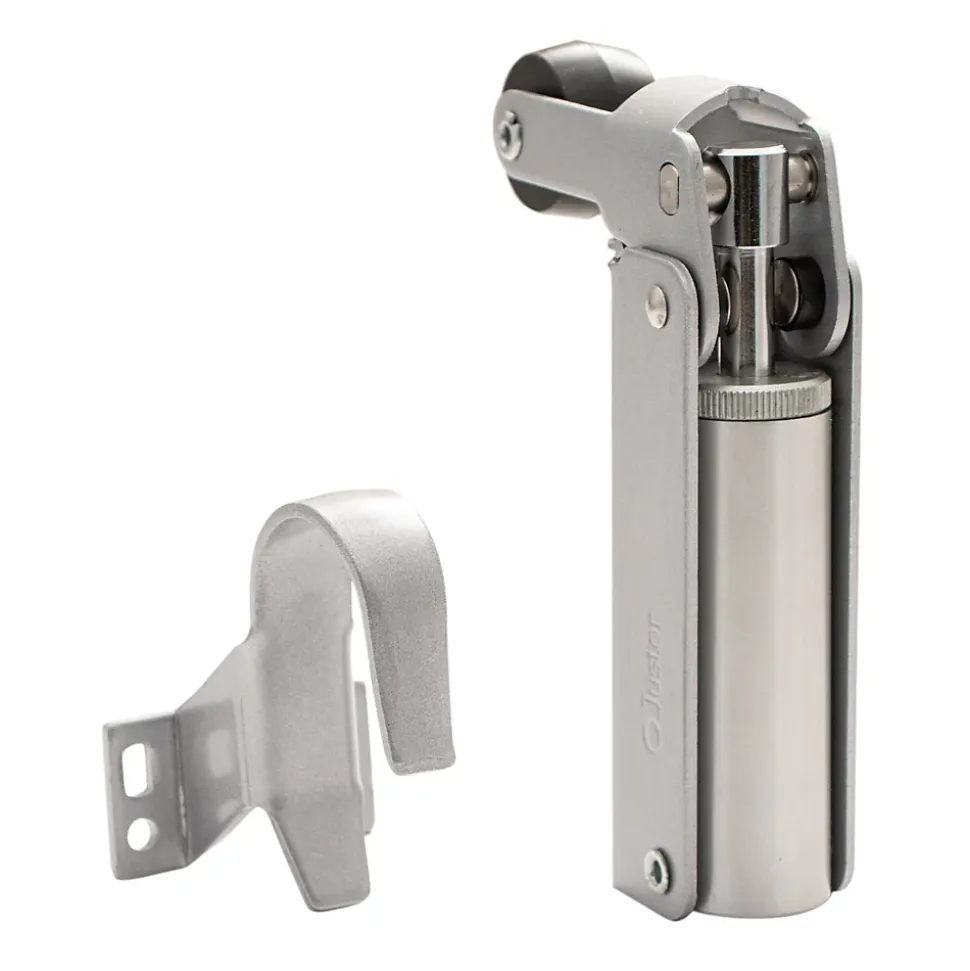 Frein de rétention force 80 N en aluminium anodisé argent, pour porte jusquà 80 KG.