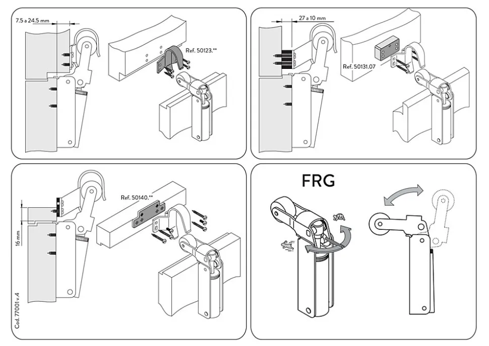 Frein de rétention Réglable force 60 a 80 N, en inox 304, pour porte jusquà 80 KG.