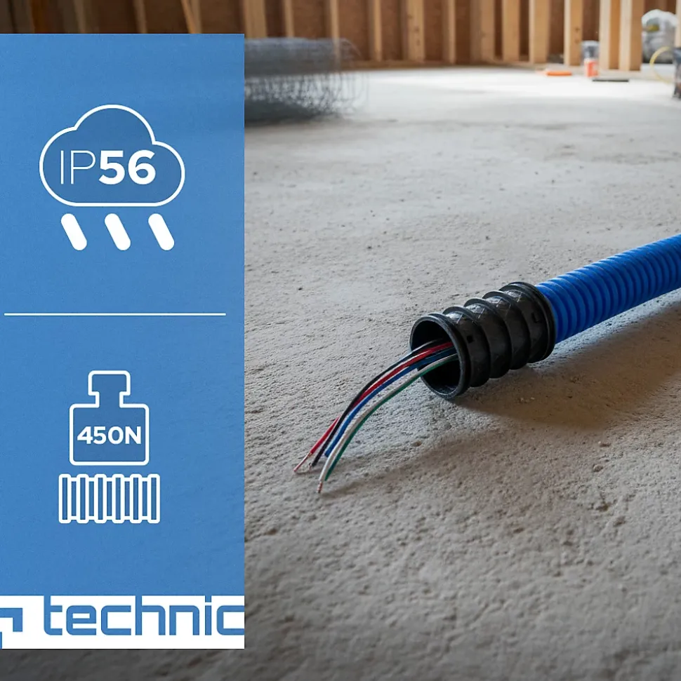 Gaine électrique enterrée FI50 mm 25 m EDO annelée double paroi avec tire fil et manchon 450 N bleue EDO
