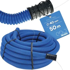 Gaine électrique enterrée FI40 mm 50 m EDO annelée double paroi avec tire fil et manchon 450 N bleue EDO