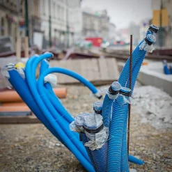 Gaine électrique enterrée FI40 mm 50 m EDO annelée double paroi avec tire fil et manchon 450 N bleue EDO