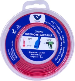 Gaine thermorétractable 5m - diamètre 3,2/1,6mm - Rouge - Voltman