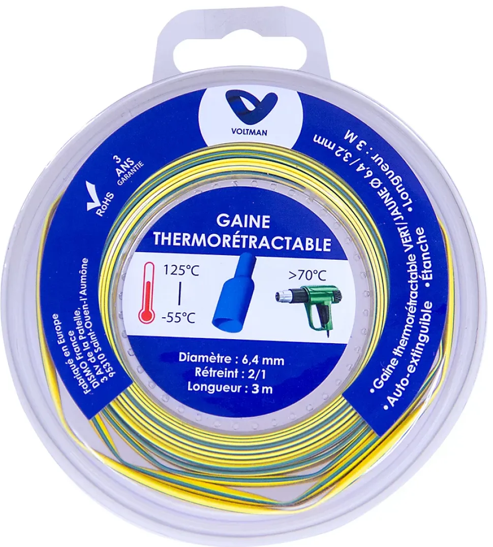 Gaine thermorétractable 3m vert/jaune Zenitech