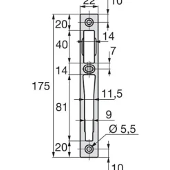 Gâche centrale aluminium largeur 22mm épaisseur 10mm anodisé argent - STREMLER - 2839.10.4