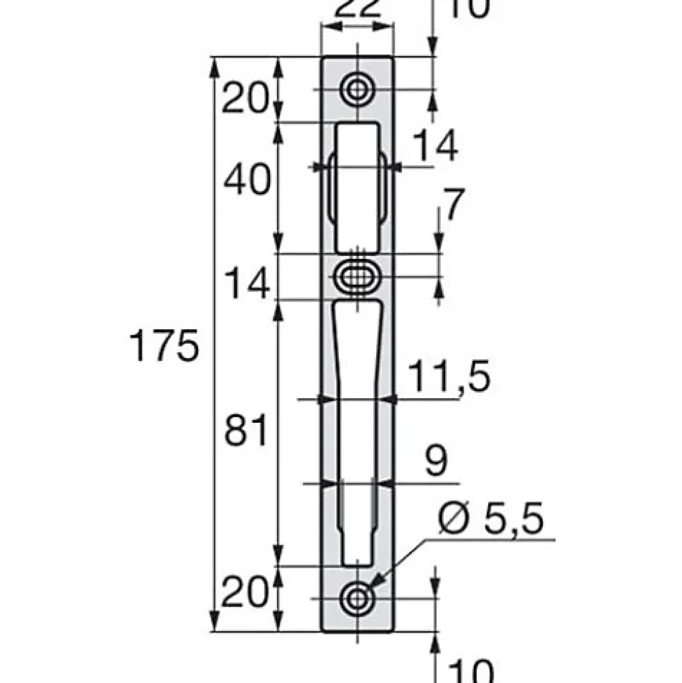 Gâche centrale aluminium largeur 22mm épaisseur 6mm anodisé argent - STREMLER - 2839.10.2