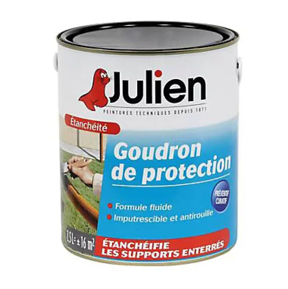 Goudron de protection extérieur pour bois et métaux ferreux Julien noir satiné 2,5L