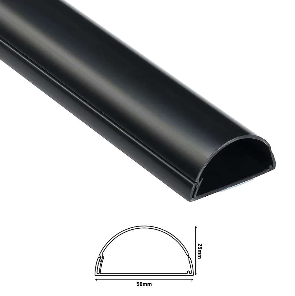 Goulotte décorative demi-ronde noire auto-adhésive D-Line 50 x 25 mm, 1 m