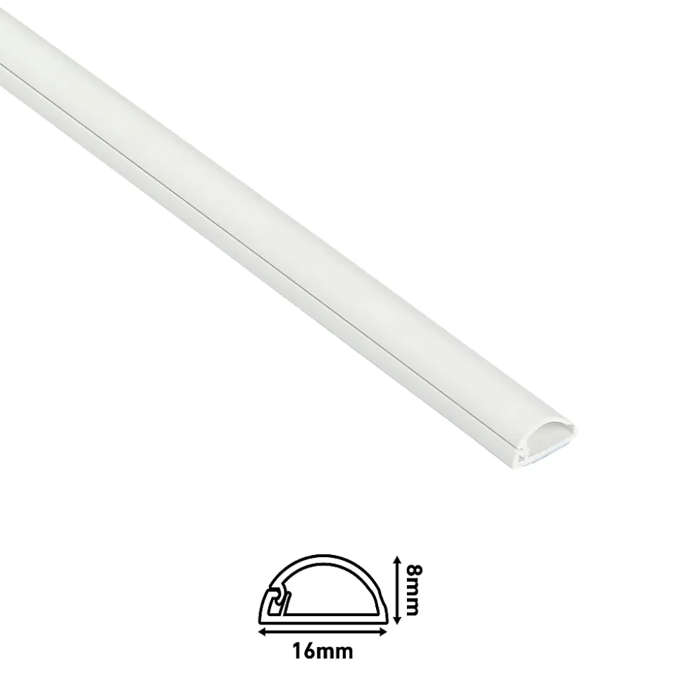 Goulotte décorative demi-ronde blanche auto-adhésive D-Line 16 x 8 mm, 1 m