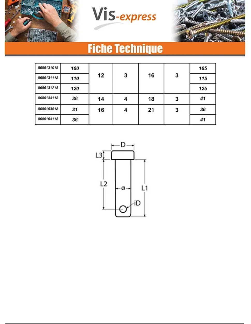 Goupille Tête plate 10X34 Percée 3 Inox A4 - 1 pièce