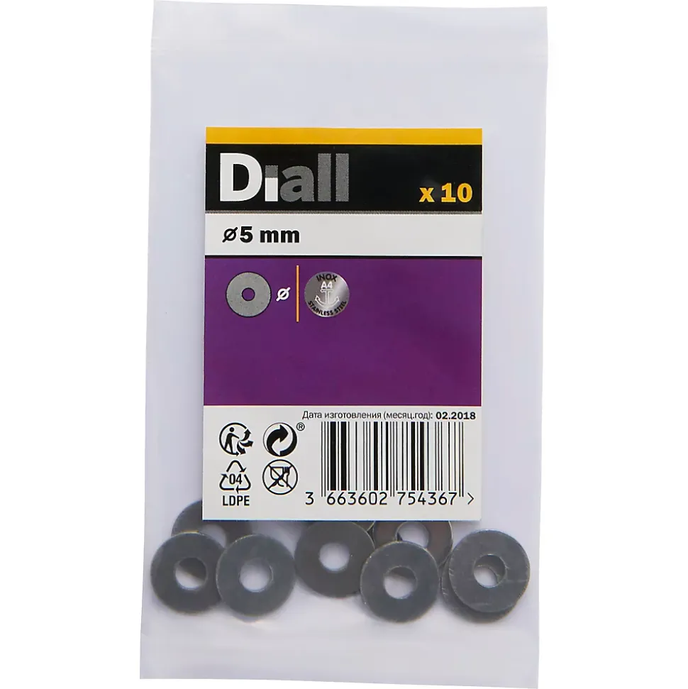 Grandes rondelles plates en acier inoxydable A4 ø 5mm - 10 pièces