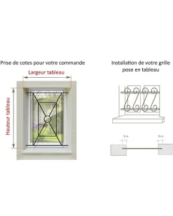 Grille de Defense Azur pour Fenetre H 135 cm x L 120 cm (côte tableau)
