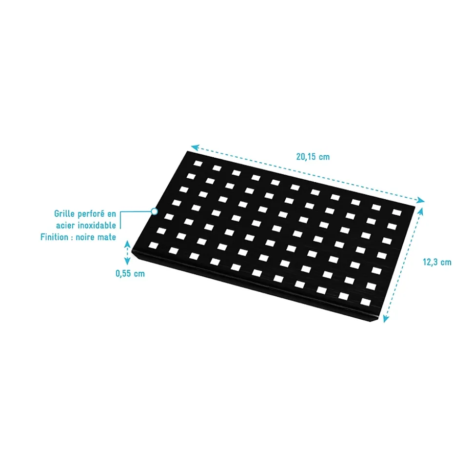 Grille perforée en inox Noir Mat pour receveur - 20.15x12.3x0.55cm - ROCK 2 GRID DRILL