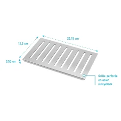 Grille rainurée en inox pour receveur - 20.15x12.3x0.55cm - ROCK 2 GRID LINE