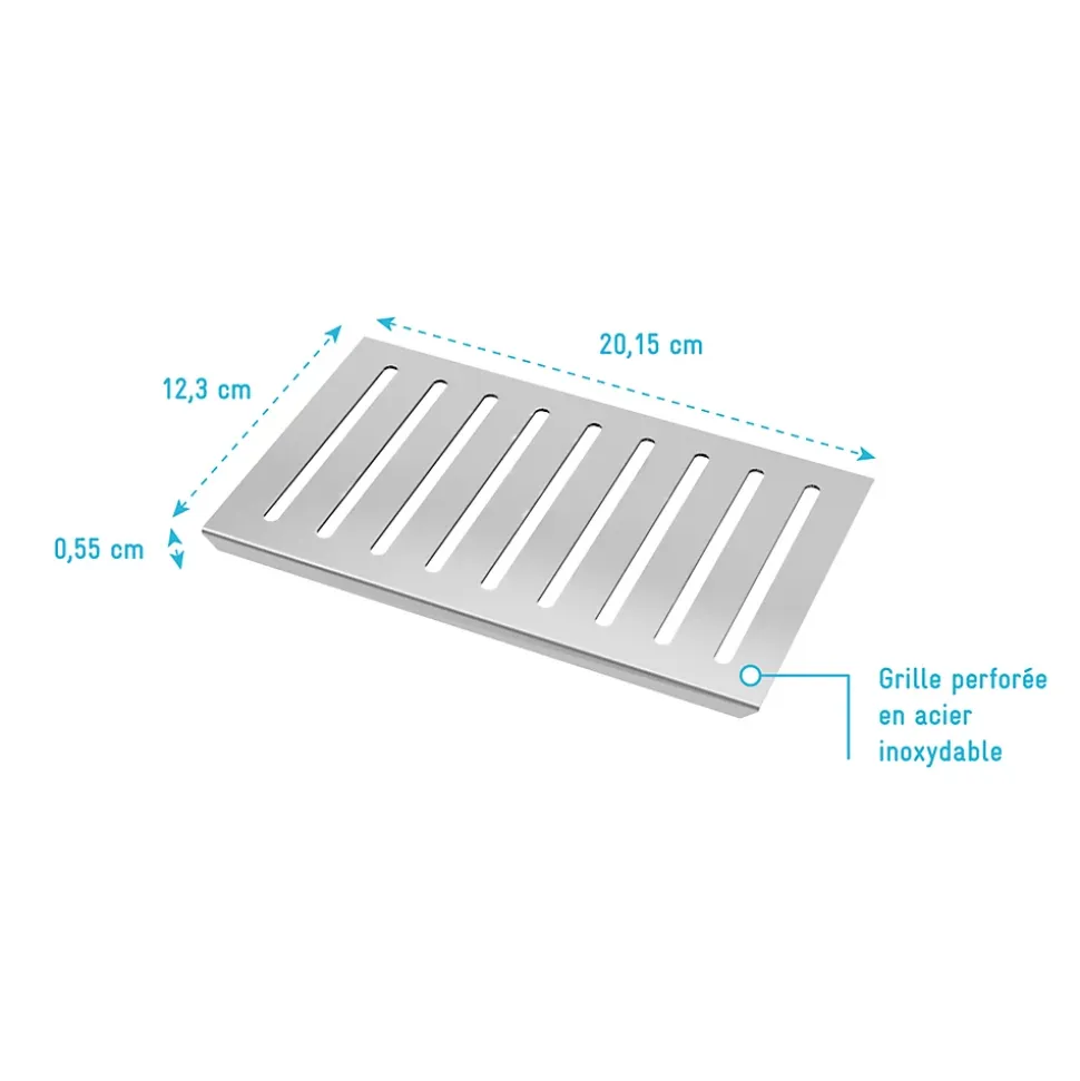 Grille rainurée en inox pour receveur - 20.15x12.3x0.55cm - ROCK 2 GRID LINE