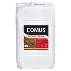 Hydrofuge Minéral MIGRASTOP 50 - 20L - Traitement Hydrofuge pour remontées capillaires, murs humides, pierres calcaires - COMUS