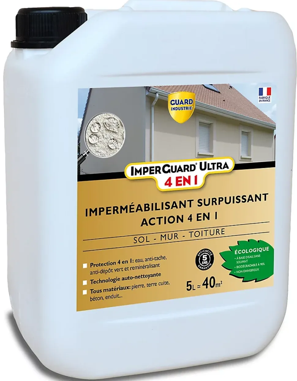 ImperGuard Ultra 4 en 1 Imperméabilisant HydrofugeAnti Dépôts Verts Durcisseur Certifié Contact Alimentaire 5L 40 m2