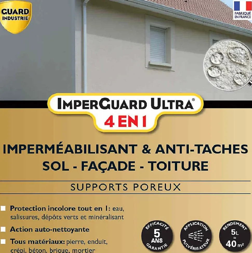 ImperGuard Ultra 4 en 1 Imperméabilisant HydrofugeAnti Dépôts Verts Durcisseur Certifié Contact Alimentaire 5L 40 m2