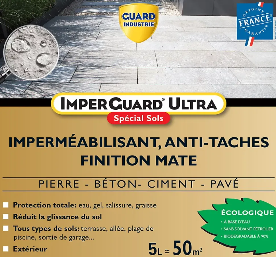 ImperGuard Ultra Protection Sol Mat Imperméabilisant Effet Mat Sol Poreux Pierre Béton Dalle PavéIncolore 5L Traite 50m²