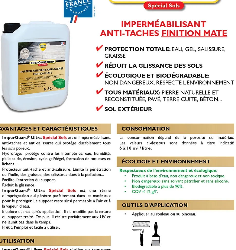 ImperGuard Ultra Protection Sol Mat Imperméabilisant Effet Mat Sol Poreux Pierre Béton Dalle PavéIncolore 5L Traite 50m²