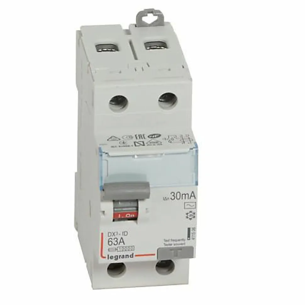 Inter diff DX3 ID vis vis 2P 230V 63A type AC 30mA dEpart bas