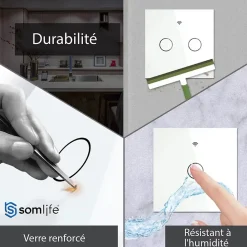 Interrupteur connecté tactile double SomLife application tuya smart life Compatible avec Alexa/Google Home