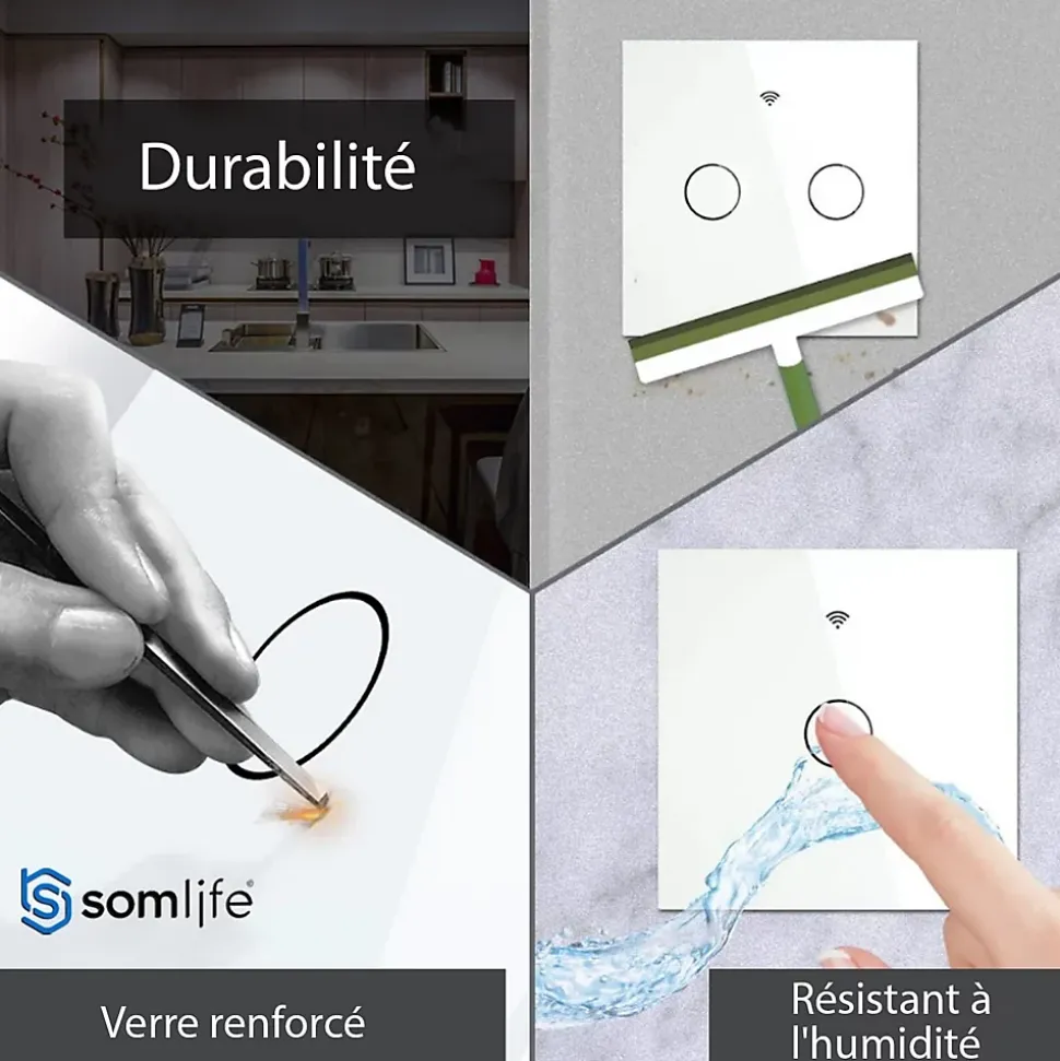 Interrupteur connecté tactile double SomLife application tuya smart life Compatible avec Alexa/Google Home